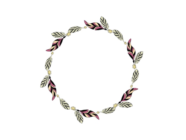 Cornici di testo rotonde in stile boho con pendenti di perline, piume e cristalli cornice rotonda con corona modello vintage