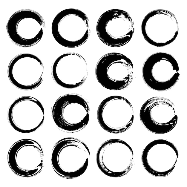 Вектор круглых текстурированных абстрактных черных мазков изолирован на белом фоне