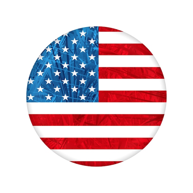 Round textured badge with USA flag silhouette