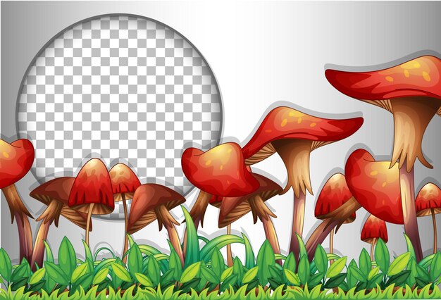 Round transparent frame with many mushrooms