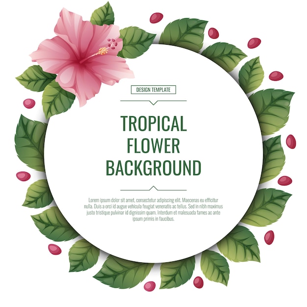 Round tropical background with pink hibiscus flowers Poster placard banner flyer with tropical