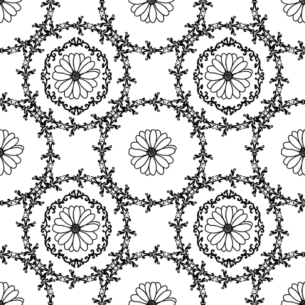 Round vintage damask ornament with flower inside seamless pattern Vector floral pattern for fabric