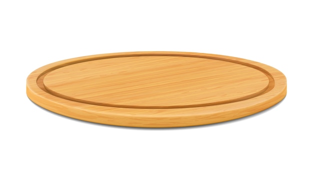 Vector round wooden beech cutting board or cutting board for pizza isolated on white background trays or plate of round shapes natural ecofriendly kitchen utensils realistic 3d vector illustration