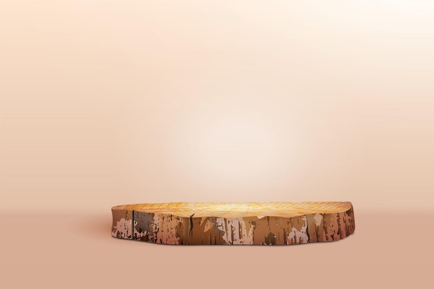 round wooden saw cut on a beige background minimal box and geometric podium scene with geometric shapes empty showcase for the presentation of eco cosmetic products
