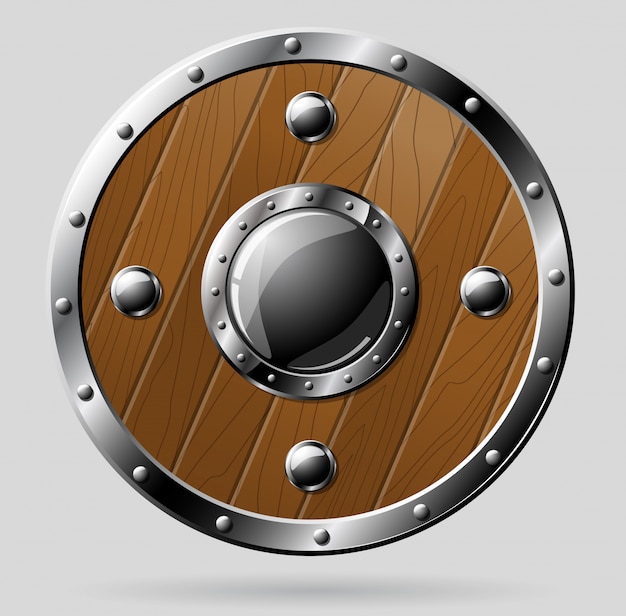 Round wooden shield isolated