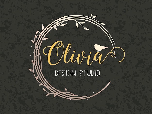 Round wreath logo feminine template with name