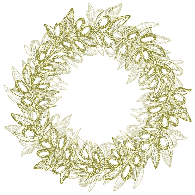 Round wreath made of olive branch with space for text
