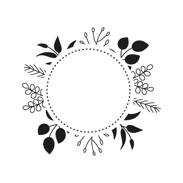 Vettore ghirlanda rotonda con bacche di piante di erbe selvatiche di ramoscelli frondosi di doodle