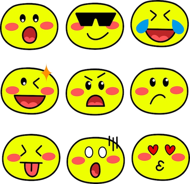 Vector round yellow emoji icon or emoticon collection