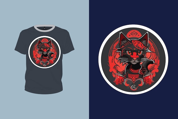 rounded black and red cat illustration for t shirt design editable vector file