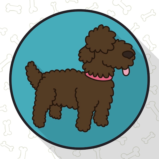 Rounded button with cute water dog in flat style and long shadow