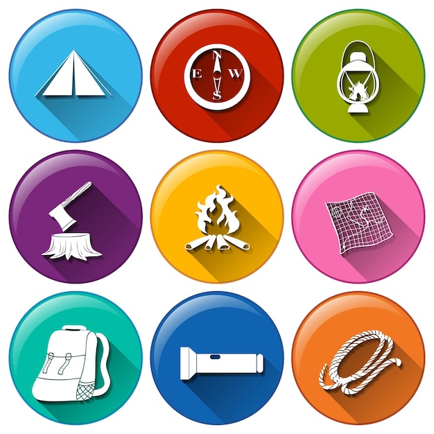 Rounded buttons with the different materials for camping