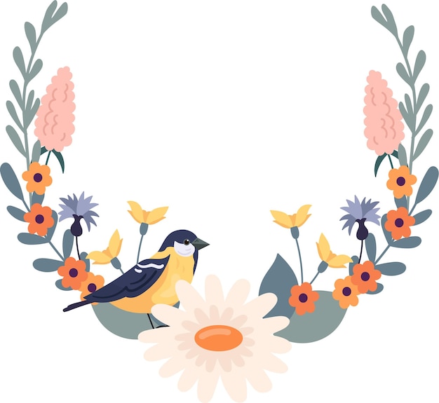 Rounded Flower Frame With Bird
