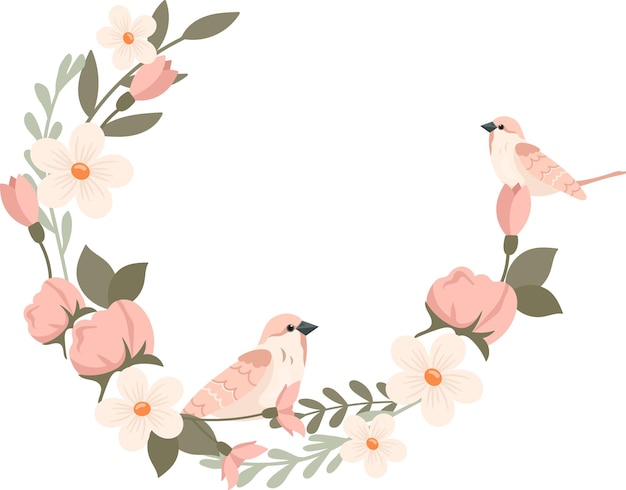 Vector rounded flower frame with bird