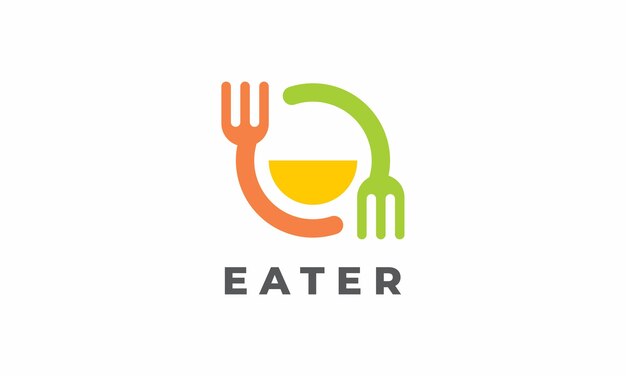 Rounded fork food logo with smile character