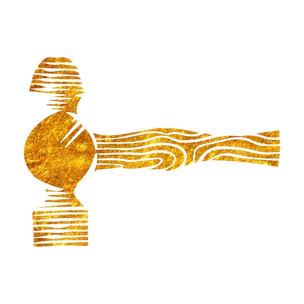 Strumento per la lavorazione del legno a martello a testa arrotondata in illustrazione vettoriale con trama in lamina d'oro