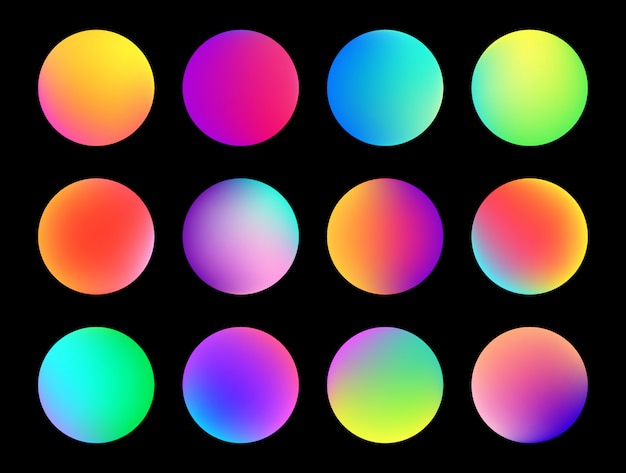 Vector rounded holographic gradient sphere button.