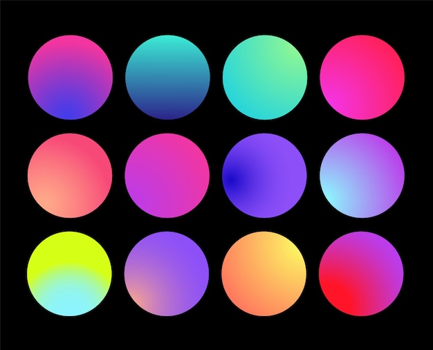 Вектор Закругленная голографическая градиентная сфера многоцветный зеленый фиолетовый желтый оранжевый розовый голубой жидкий круг гра ...
