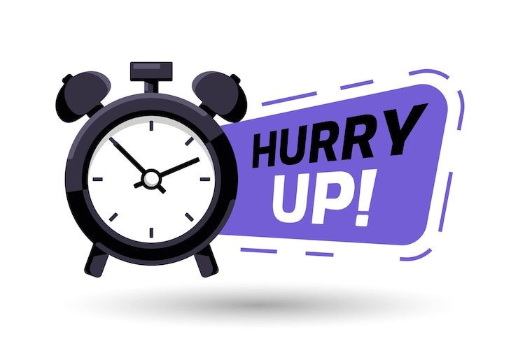 Vector rounded label with stop watch icon and text hurry up
