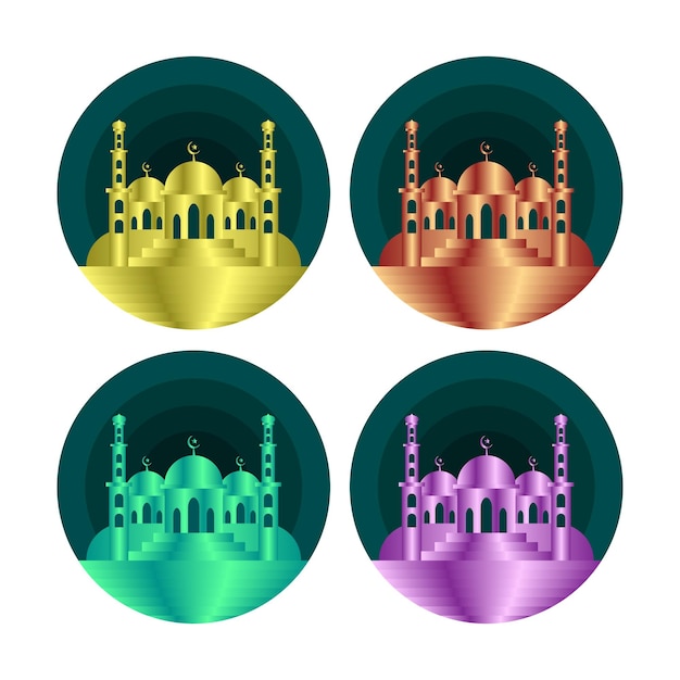 Rounded mosque icon set for ramadan related pr muslim related graphic design element
