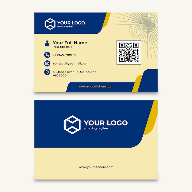 Rounded Navy Yellow Business Card Template with Icon