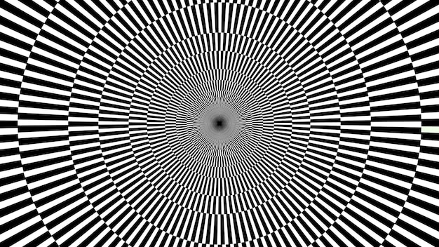 Rounded optical illusion. black and white striped hypnotic horizontal background. . vector illustration