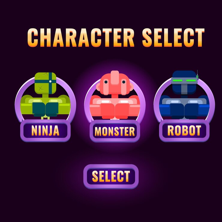 Vector rounded purple game ui character selection