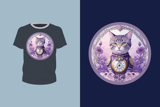 티셔츠 디자인을 위한 둥근 스플래시 스타일리시 고양이 일러스트레이션 편집 가능한 터 파일