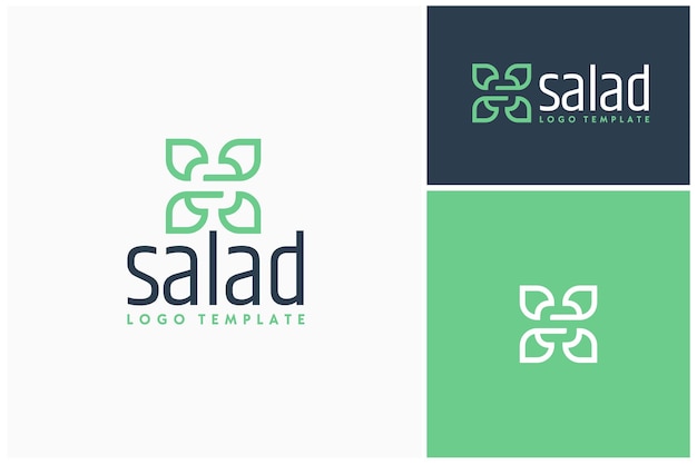 Vector rounded square initial letter s with leaves for salad healthy fresh vegetable organic food logo