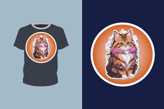 ベクトル tシャツのデザインのための丸いステッカースタイルの猫のイラスト 編集可能なベクトルファイル