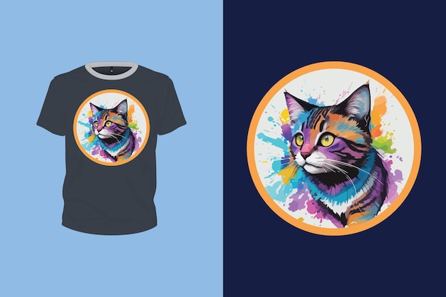 Tシャツのデザインのための丸い水彩の猫のイラスト 編集可能なベクトルファイル