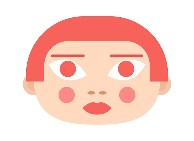 Vector roundfaced doll girl with red pot haircut semi flat color vector avatar