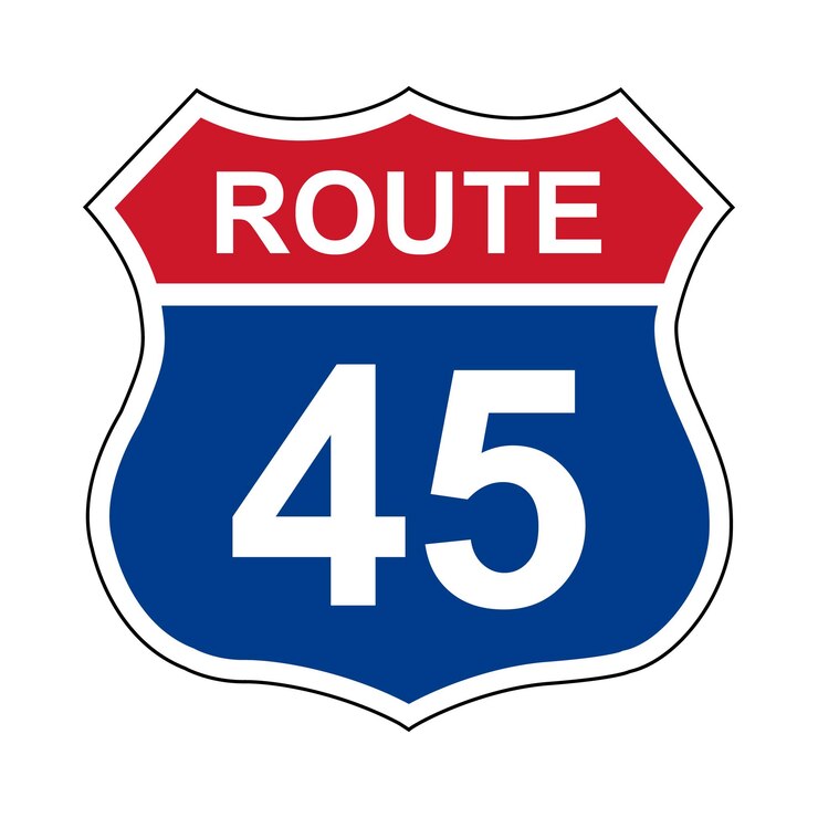 Vector route 45 sign with route number designations of routes road number us route sign