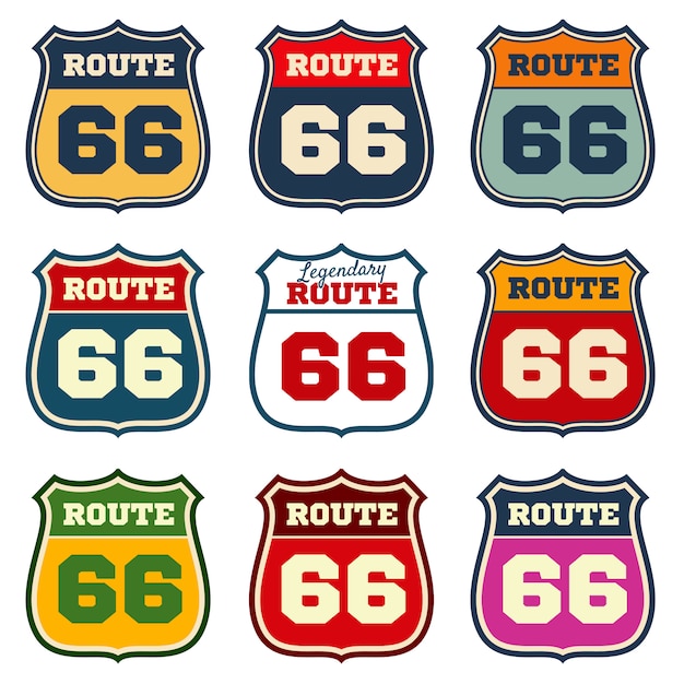 Route 66, vintage us highway vector emblems