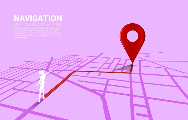 3d 위치 핀 마커와 도시 로드맵의 사업가 사이의 경로 Gps 네비게이션 시스템 인포그래픽 개념