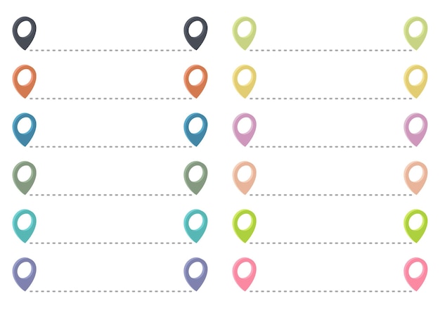 Vector route icon with pointer pin and dotted path vector set