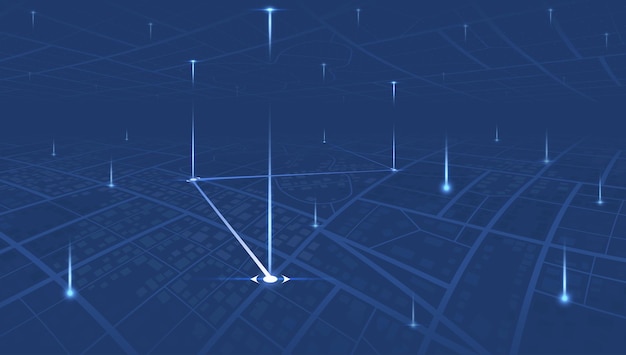 Route on the map to marker city street map with various points of interest gps tracking system to