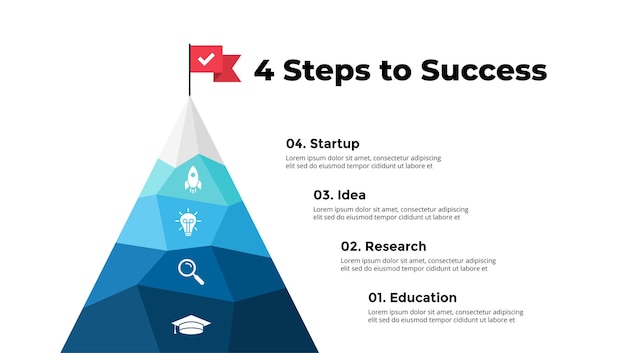 Route to success infographic mountain peak presentation slide template diagram chart 4 steps process