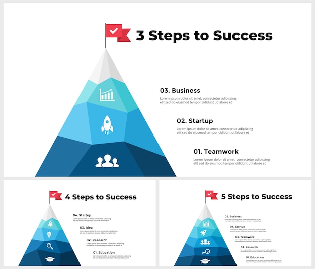 Vector route to success infographic mountain peak with flag successful startup concept business roadmap