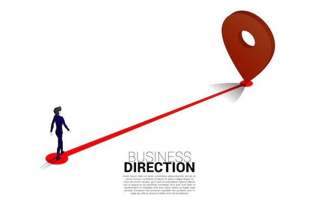 Vector route tussen 3d-locatiepinmarkeringen en zakenman concept voor locatie en zakelijke richting