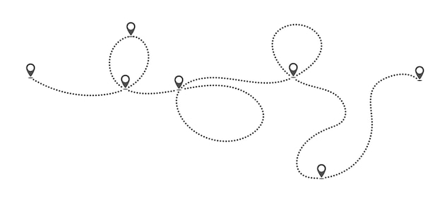 Vector routepadpictogram is een stippellijn een route met een startpunt en tussenstops