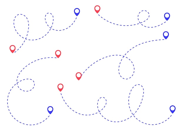 Routepictogram tussen twee punten met gestippeld pad en locatiespeld