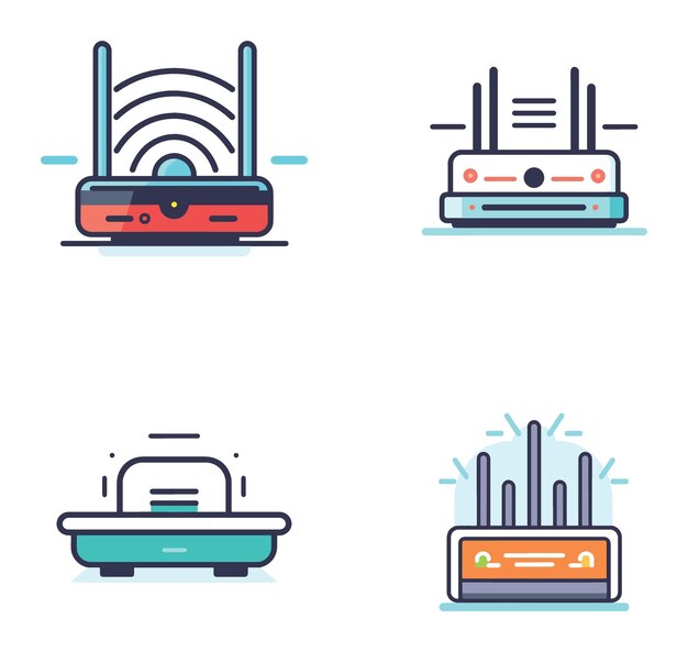 Router plat geïllustreerde vector icoon set