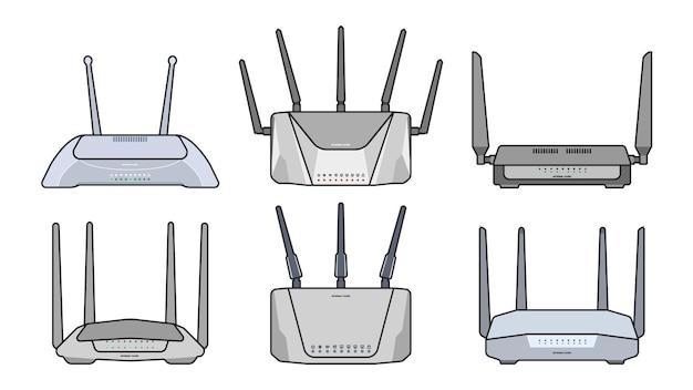 ベクトル ルーター ベクトル カラーセット アイコン ベクトル イラスト インターネット モデム ホワイト 背景 カラー 設定 アイコン ルーター