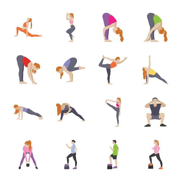 Routine exercises flat icons