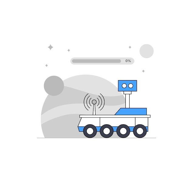 Rover robot space exploration for metaphor no progress empty state ui element illustration