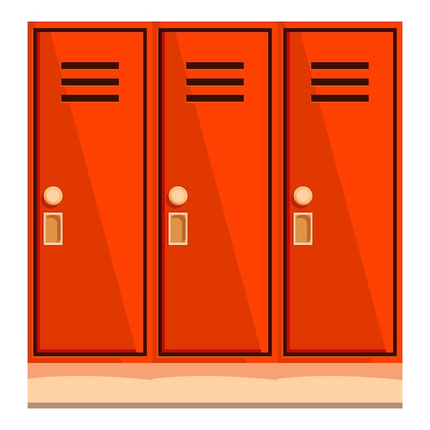 Row of bright orange metal school lockers is waiting for students