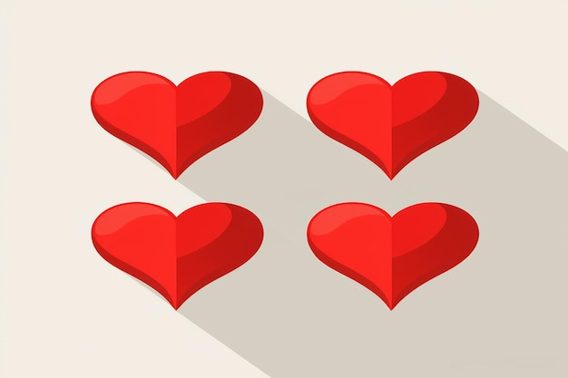 a row of red hearts with a white background