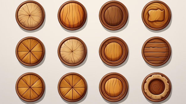 Vector a row of wooden circles with a cross on the top