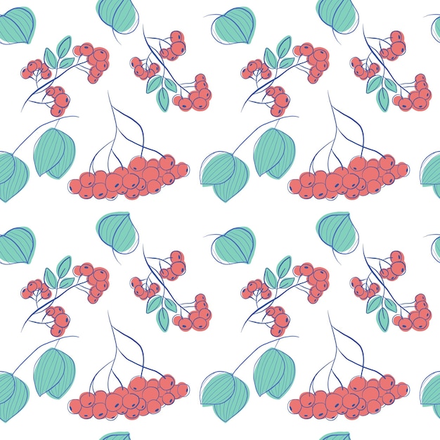 Vector rowan seamless pattern with leaves wild forest berries modern flat illustration